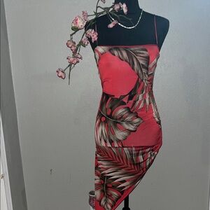 Tropical Red Leaf Print Dress